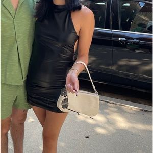 Super down faux leather mini dress